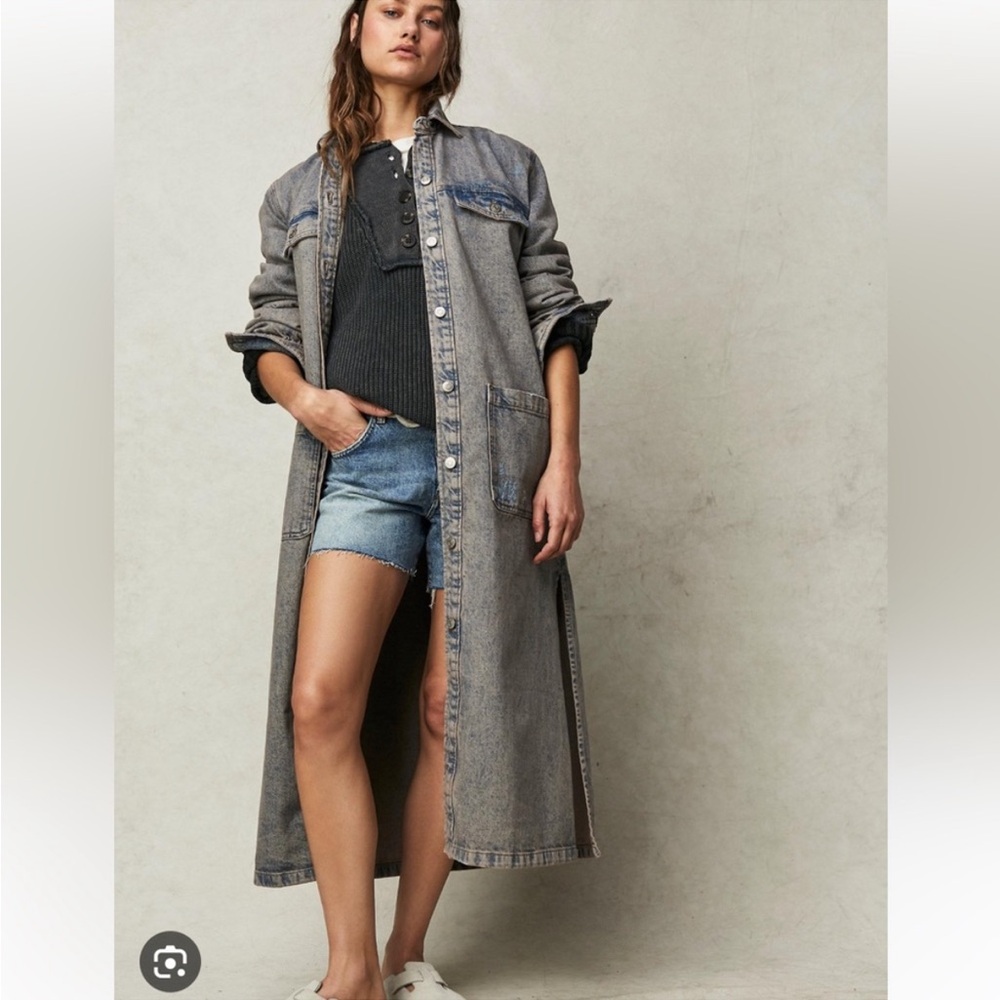 Free People Anna Lou Denim Duster Maxi Longline Jean Jacket - We The Free